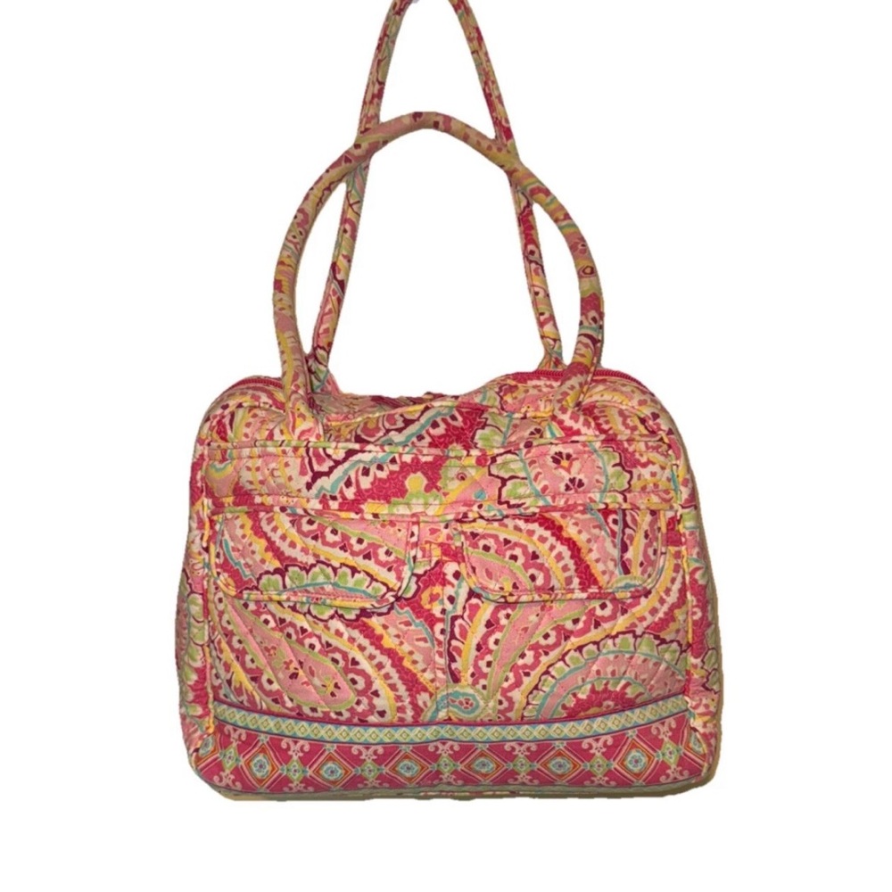 Vera Bradley Bowler Bag in Raspberry Fizz Pink Paisley – Quilted Satchel Purse